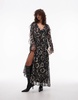 Topshop long sleeve ruffle midi dress in mono floral