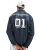 Bershka retro striped sports sweatshirt in navy blue