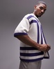 Topman knit crochet vertical stripe button up shirt in white