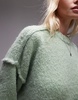 Topshop knit fluffy ribbed detail exposed seam crew oversized sweater in light green