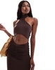 Aria Cove slinky halter neck cut out detail maxi dress in chocolate