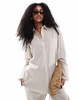 4th & Reckless lightweight linen look striped shirt in beige - part of a set