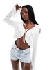 Aria Cove linen-blend ruffle tie detail top in white