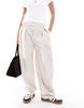 Bershka wide leg pleated front tailored pants in ecru