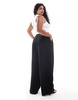 ASOS DESIGN Curve tailored wide leg pants with contrast stitch detail in black