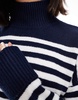 ASOS DESIGN knitted high neck sweater with turn back cuffs in navy stripe