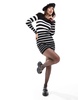 Miss Selfridge stripe long sleeve knit compact rib mini dress