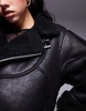 Aria Cove oversized faux shearling deep cuff jacket in black