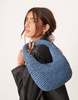 ASOS DESIGN hand crochet straw shoulder bag in blue