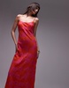 Topshop premium jacquard midi slip dress in pink and orange