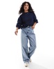 ASOS DESIGN chunky crew neck rib sweater in navy