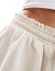 Bershka tie waist linen shorts in sand