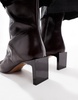 ASOS DESIGN Raine premium square toe mid-heel boots in burgundy leather