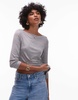 ARKET fluid ribbed jersey boat neck top with 3/4 sleeves in gray melange
