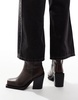 ASOS DESIGN Relax leather toe-clip western boots in brown burnish