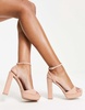 ASOS DESIGN Noun platform barely there block heel sandals in beige