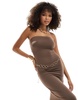 Bershka polyamide bandeau maxi dress in light brown
