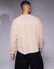 ASOS DESIGN oversized boxy waffle long sleeve t-shirt in beige