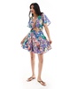 ASOS DESIGN mini cut out dress with godet skirt in blue floral print