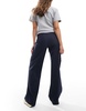 Bershka wide leg tailored pants in navy pinstripe