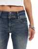 Bershka low rise boot cut jeans in dark washed blue