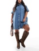 ASOS DESIGN Curve Celeste flat western knee boots in choc faux suede