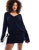 4th & Reckless metallic tinsel knit slit mini skirt in navy - part of a set