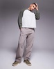 ASOS DESIGN oversized boxy waffle knit long sleeve raglan t-shirt in heather gray