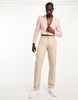 ASOS DESIGN cropped linen mix blazer with square shoulder in pink