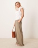 ASOS DESIGN Petite relaxed straight leg linen mix pants in khaki
