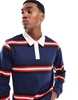 Another Influence striped long sleeve polo shirt in navy