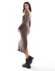 Bershka low back knitted midaxi dress in chocolate
