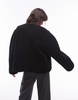 Topshop toggle collarless short borg coat in black