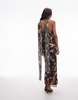 Topshop cowl slip midi dress in blurred multi print with scarf