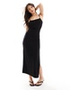 Bershka square neck ruched sides maxi dress in black