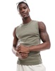 ASOS DESIGN muscle fit tank top with panel detail in khaki