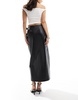 ASOS DESIGN croc leather look buckle detail maxi skirt in black