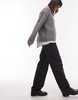 Topshop knit half cardi exposed seam crew neck oversized sweater in gray