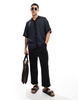 ADPT oversized camp collar shirt with boarder print in gray