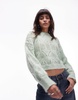 NA Topshop knitted crop pointelle sweater in light green