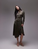 ARKET midi shirt dress with asymmetric drape detail in khaki green