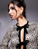 River island leopard housecoat with bow detail in beige