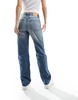 Bershka straight leg jeans in mid blue