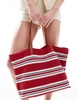 ASOS DESIGN hand crochet look knit tote bag in red and blue stripe