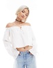 Bershka crinkle off the shoulder top in ecru
