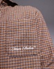 ASOS DESIGN boxy relaxed shirt in wool look check with chest embroidery in brown