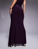 ASOS DESIGN slinky ruched front maxi skirt with front split in blackcurrant - part of a set
