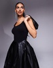 Amy Lynn Alexa scoop back puffball midi dress with PU skirt in black