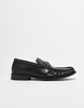 ASOS DESIGN penny loafers in black with gold color hardware