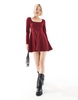 Miss Selfridge scuba square neck mini dress in burgundy